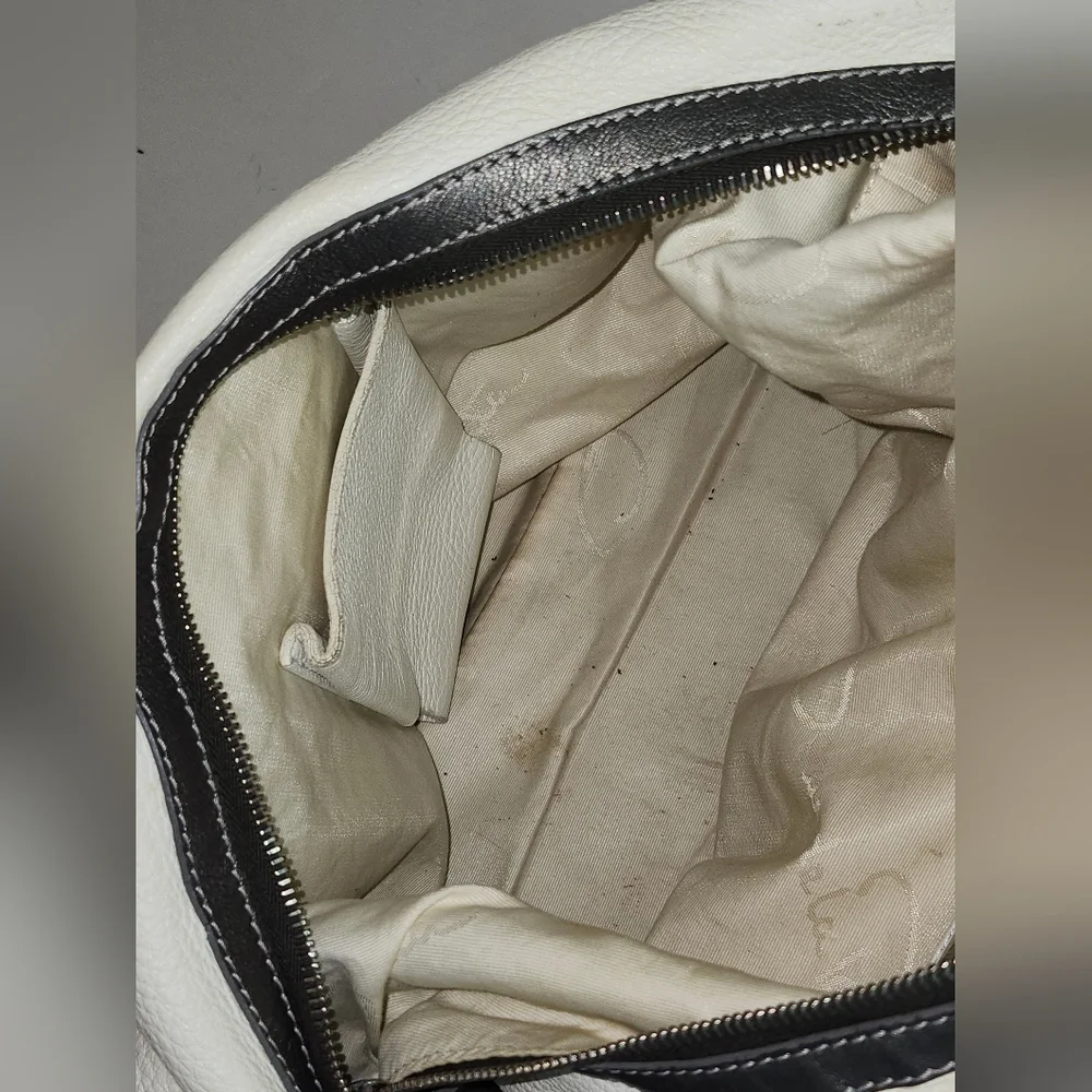 Oscar de la Renta Off White Leather Zipped Hobo